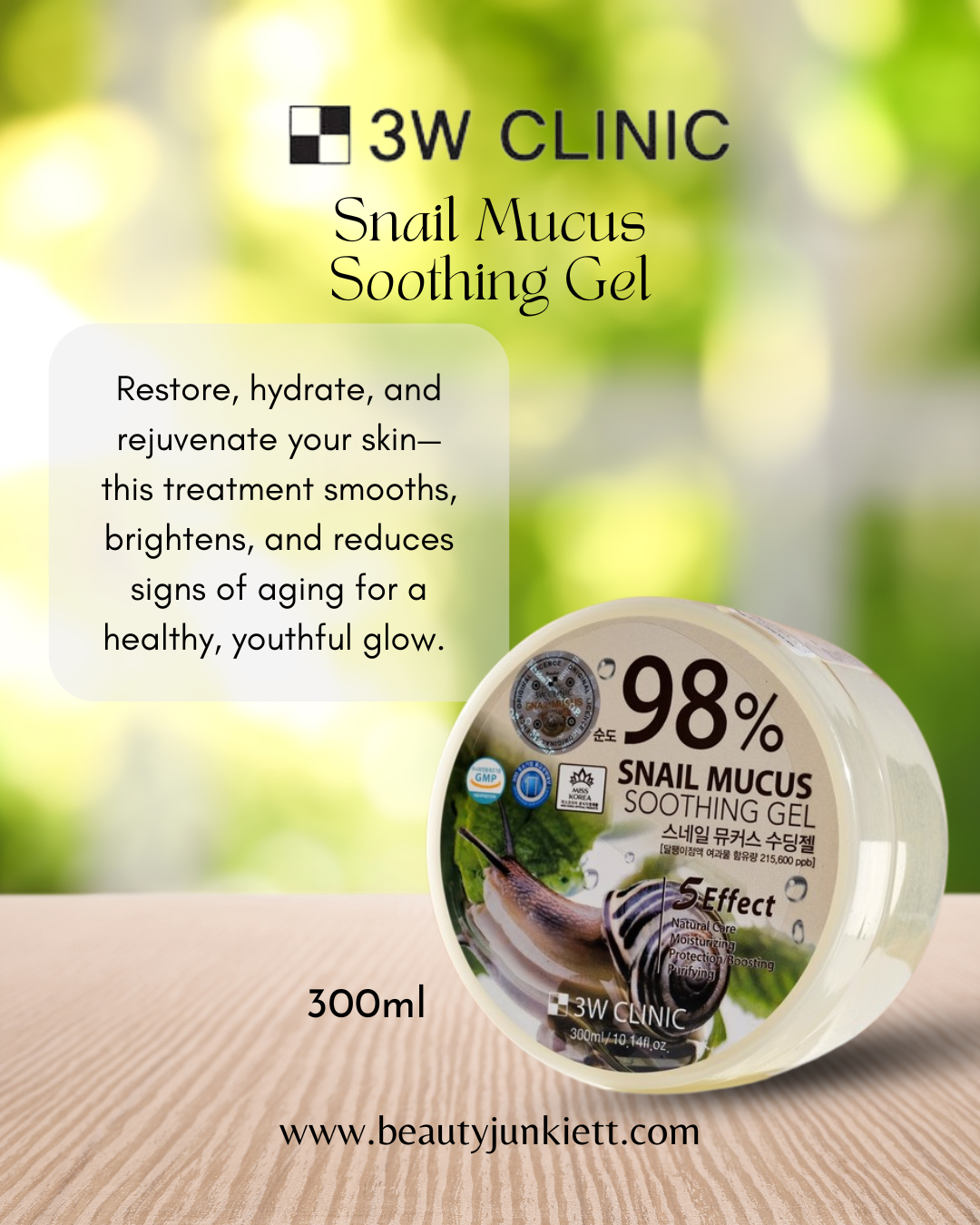 3W Clinic 98% Snail Mucus Soothing Gel 10.14 oz