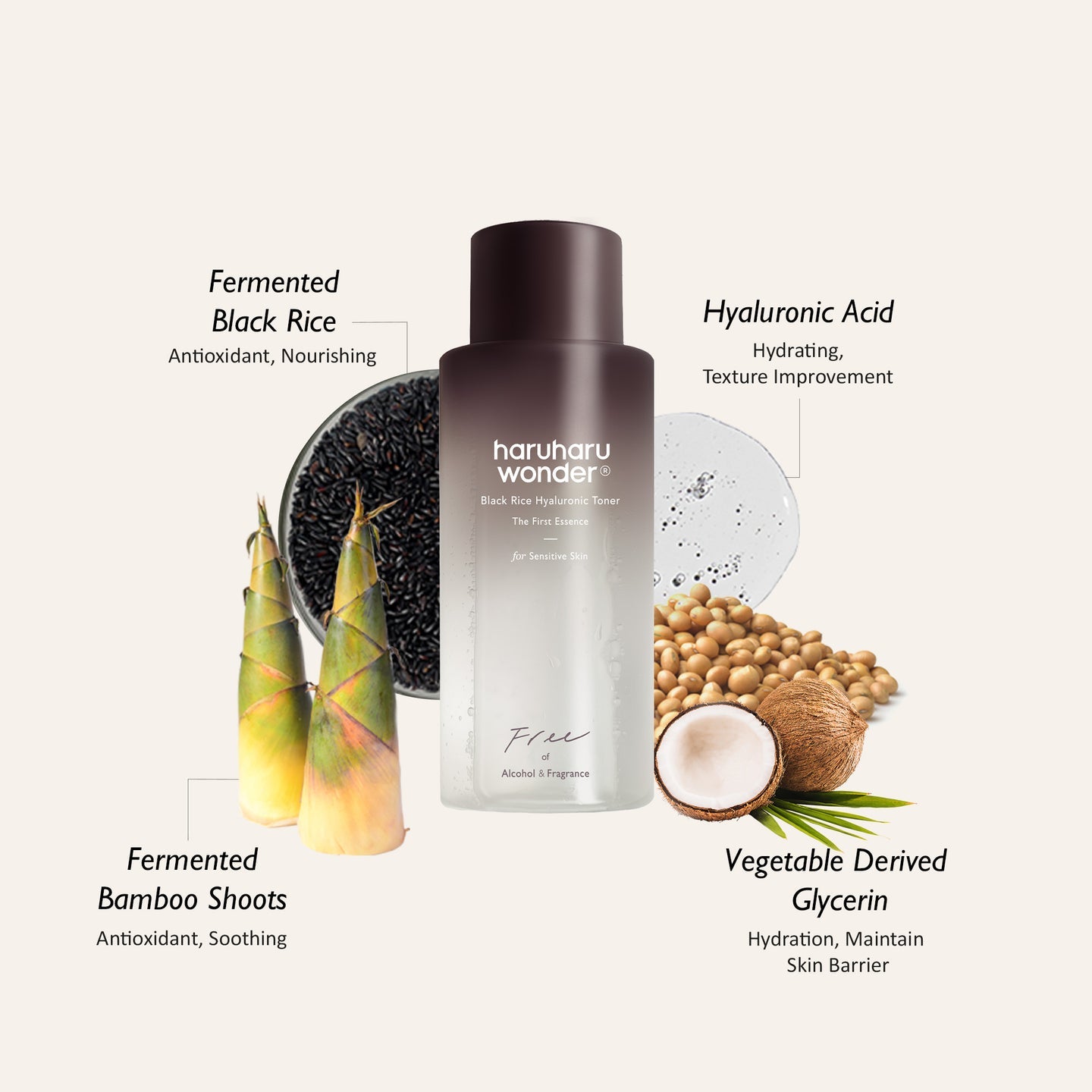 HaruHaru Wonder Vegan Black Rice Hyaluronic Toner Free of Alcohol Fragrance 150ml