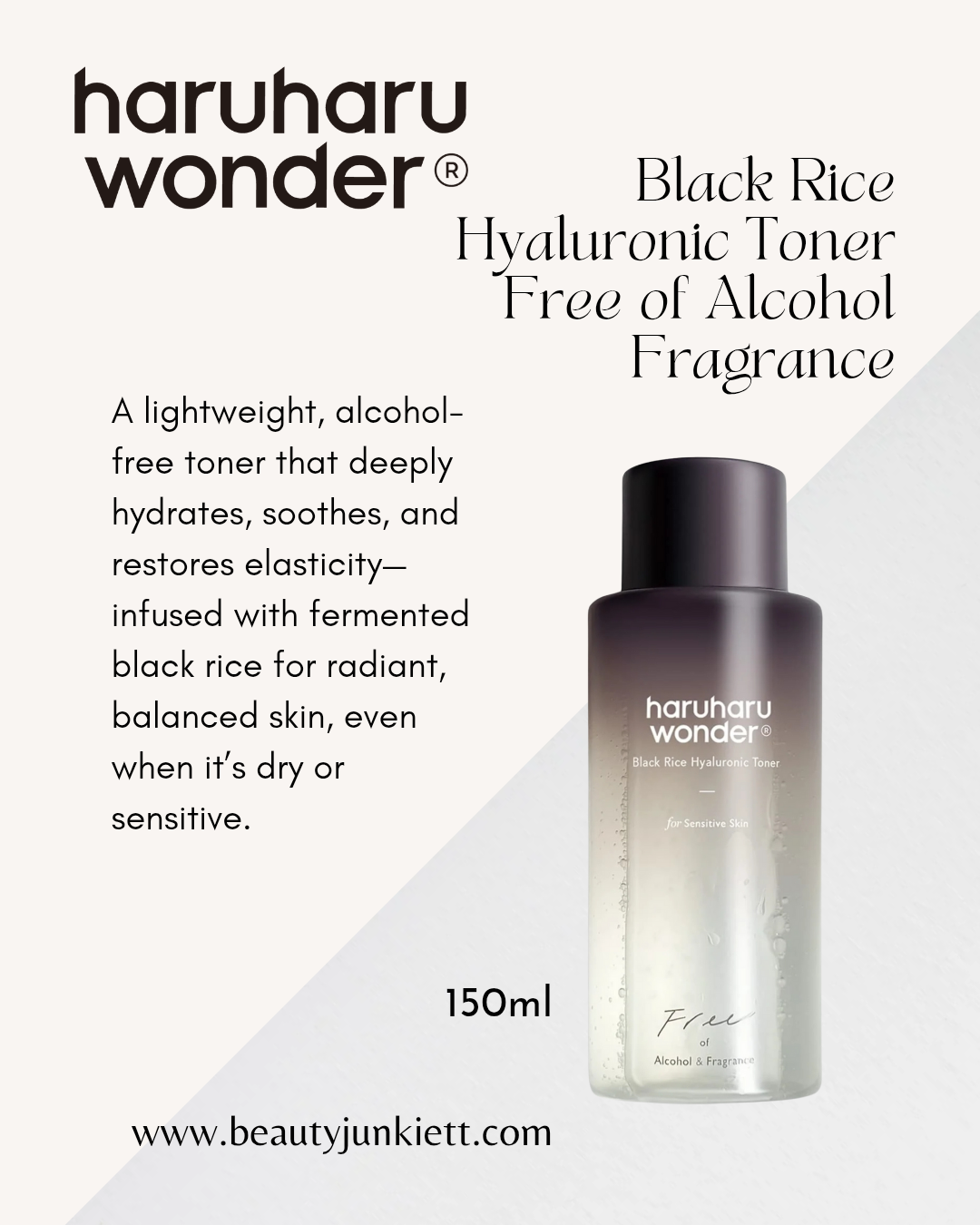 HaruHaru Wonder Vegan Black Rice Hyaluronic Toner Free of Alcohol Fragrance 150ml