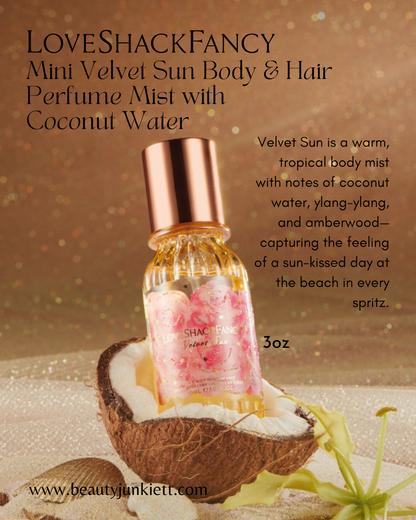LoveShackFancy Mini Velvet Sun Body & Hair Perfume Mist with Coconut Water 3oz